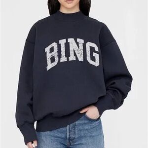 Anine Bing Navy Crewneck Sweatshirt with White Logo